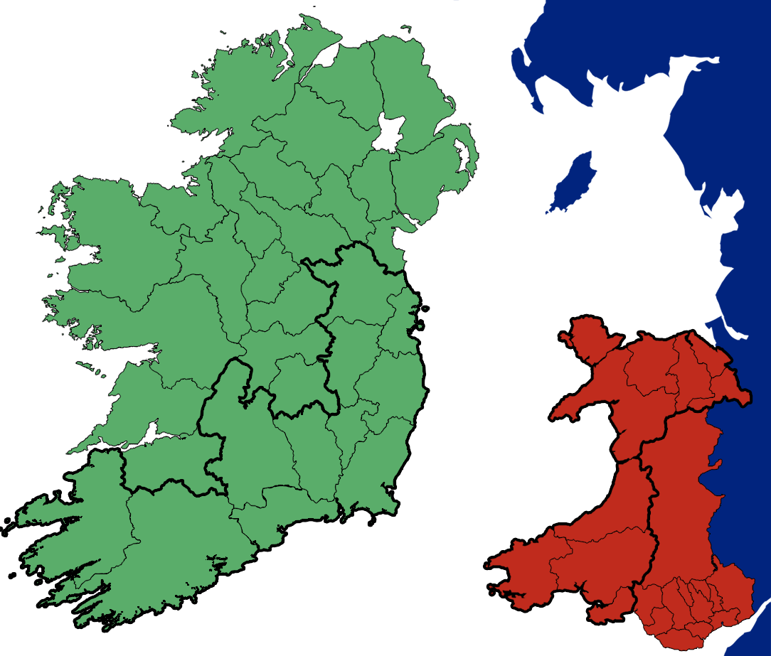 Ireland and Wales County Map