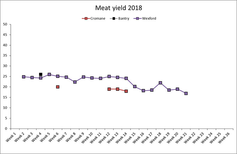 Wexford Cromane Bantry Meat Yield Graph 2018